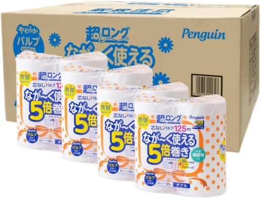 【ケース販売】丸富製紙 ペンギン超ロングパルプトイレットロール 125ｍ 4ロール ダブル×4